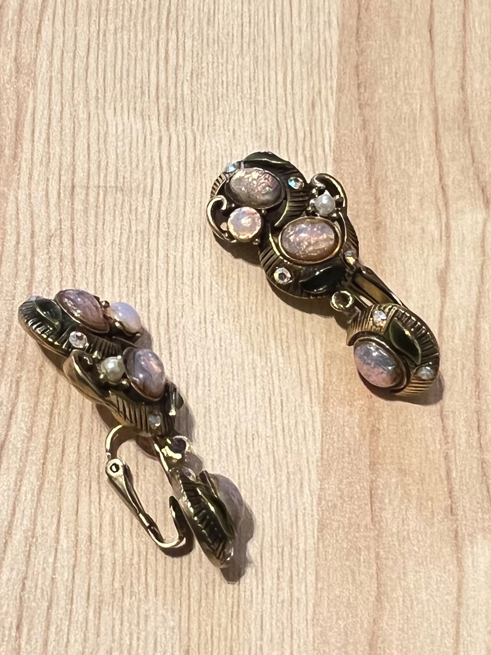 Albert Weiss Gold-Tone Earrings with Pink Opal Cabochons and Crystal Accents - Picture 5 of 6